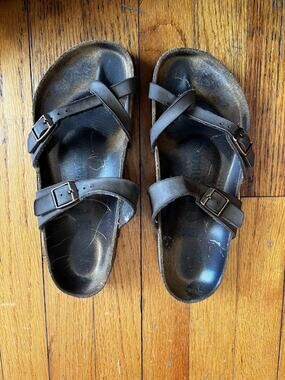 Birkenstock Mayari Shoes Womens Size 7.5 EU 38 Brown Leather Strappy Sandals